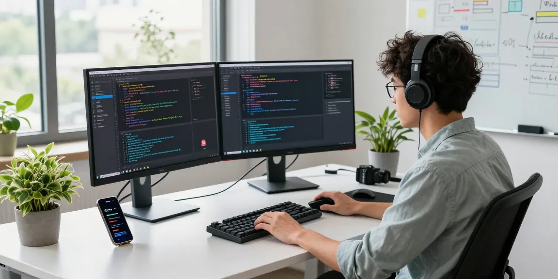 Programmer focused on coding in a modern office, representing telegram中文版下载 software development.