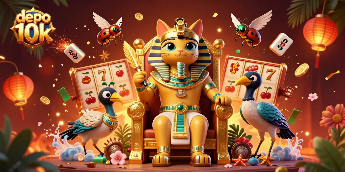 Engage with brilliant casino visuals featuring depo 10k, jackpot slots, and vibrant characters.