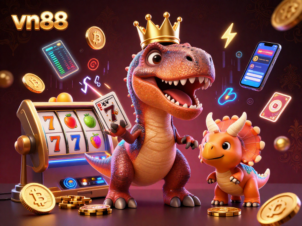 Experience the thrill of vn88 online gambling with a vibrant 3D depiction of a fun casino scene.
