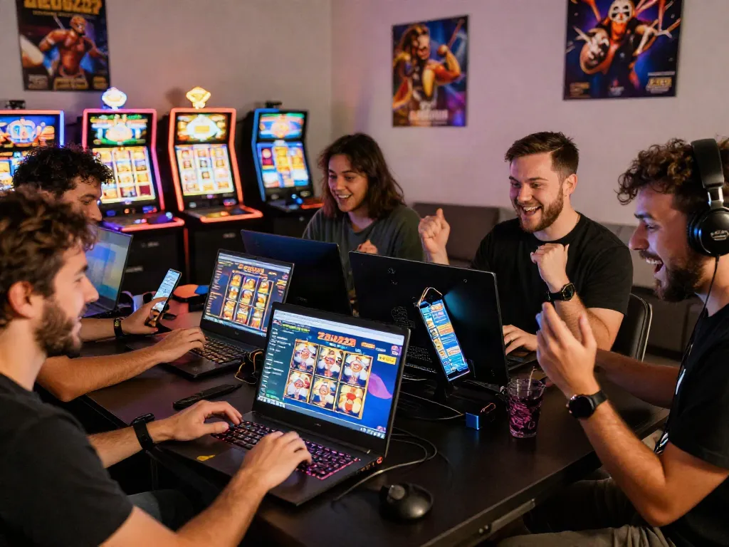 Pengguna menikmati game link slot gacor di ZEUS222 dengan perangkat modern dan suasana ceria