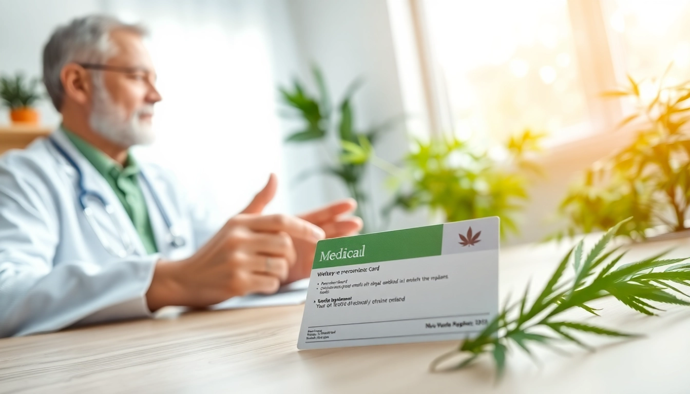 Patient discussing options with doctor, displaying Medical marijuana card prominently on the table.