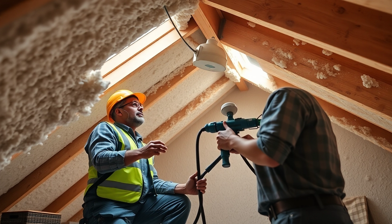 Contractor demonstrating open cell spray foam removal process in an attic space.