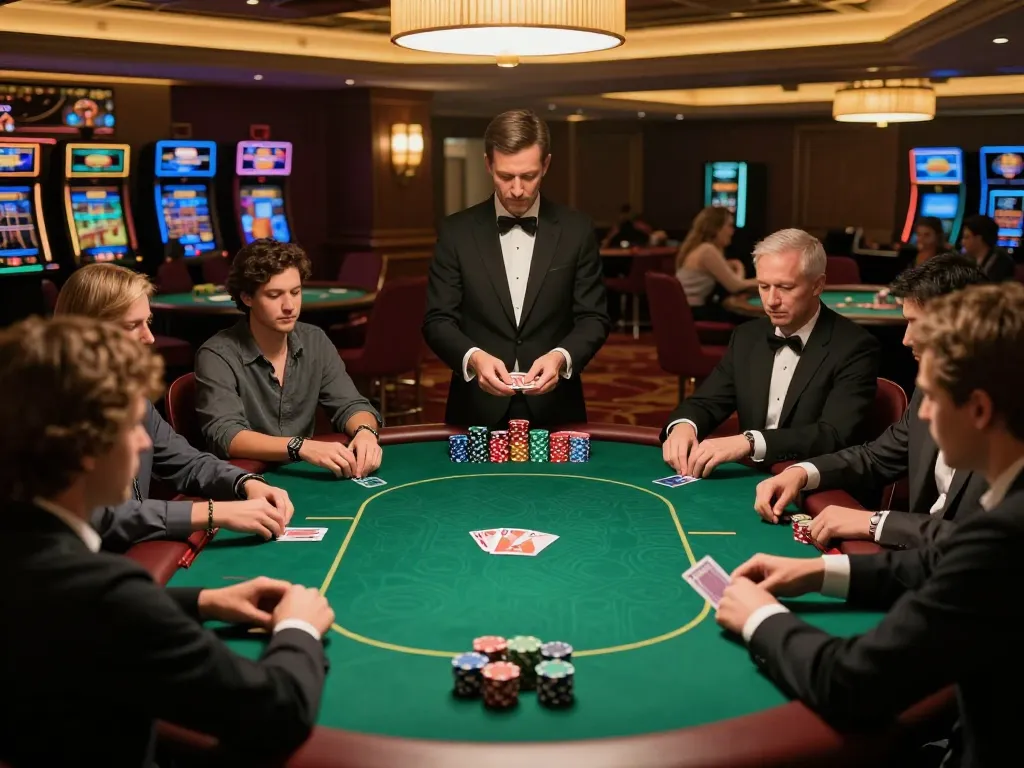 Players strategizing at the poker table in a luxurious casino environment at s8inc.com/