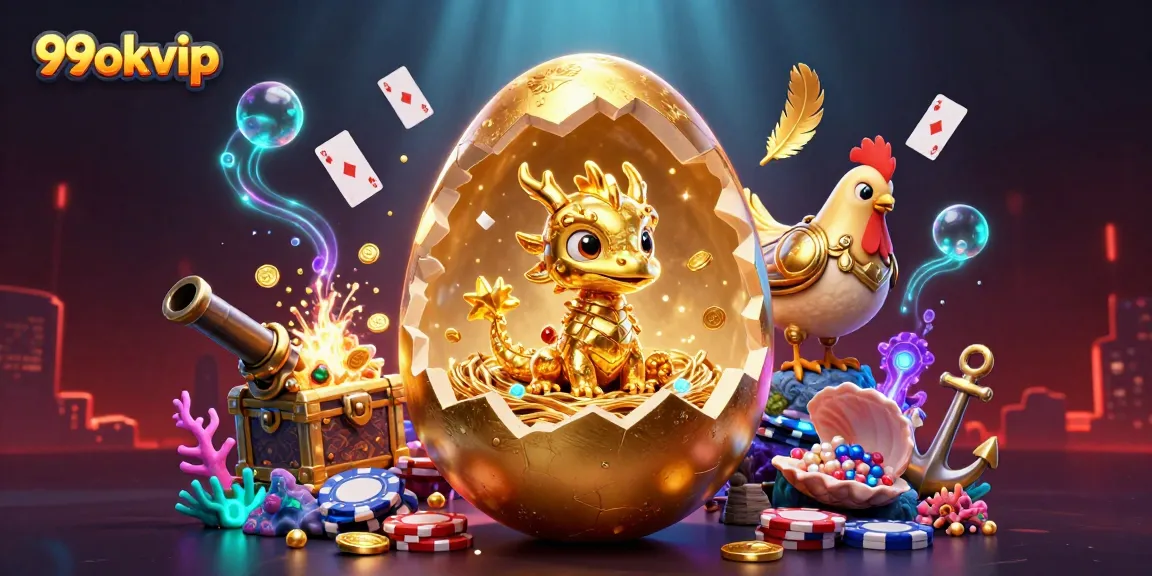 Play poker with the 99okvip golden dragon guarding a nest of chips amidst vibrant casino elements.
