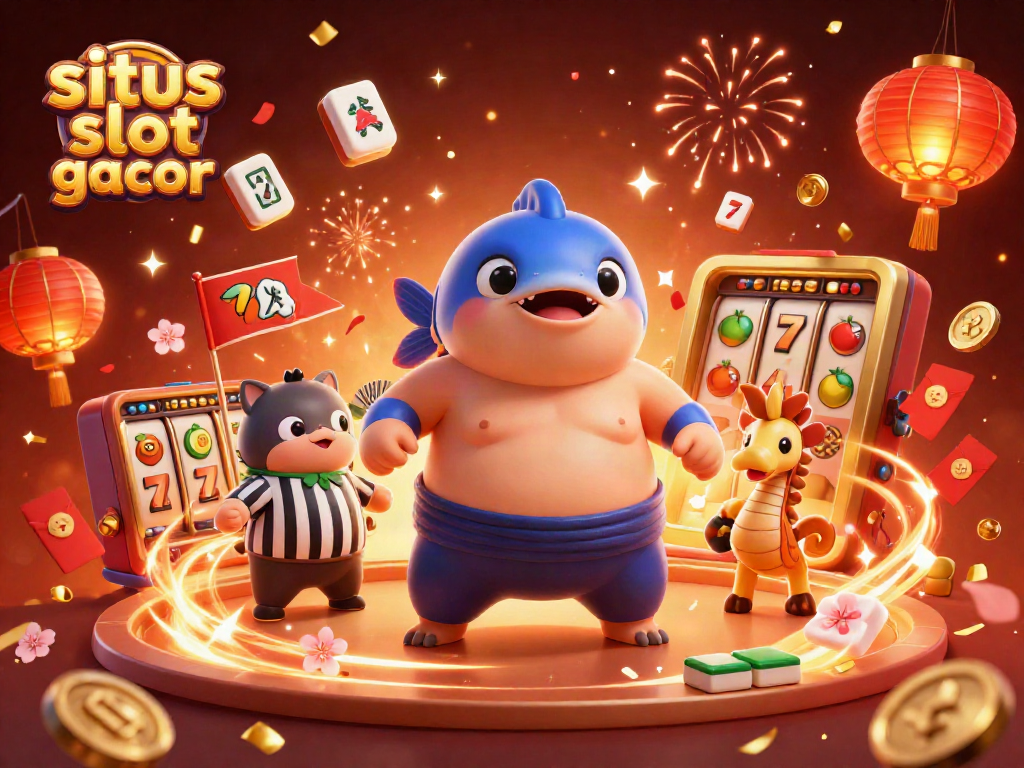 Engage with situs slot gacor featuring a lively scene of a fugu in a sumo attire with slot gaming elements.