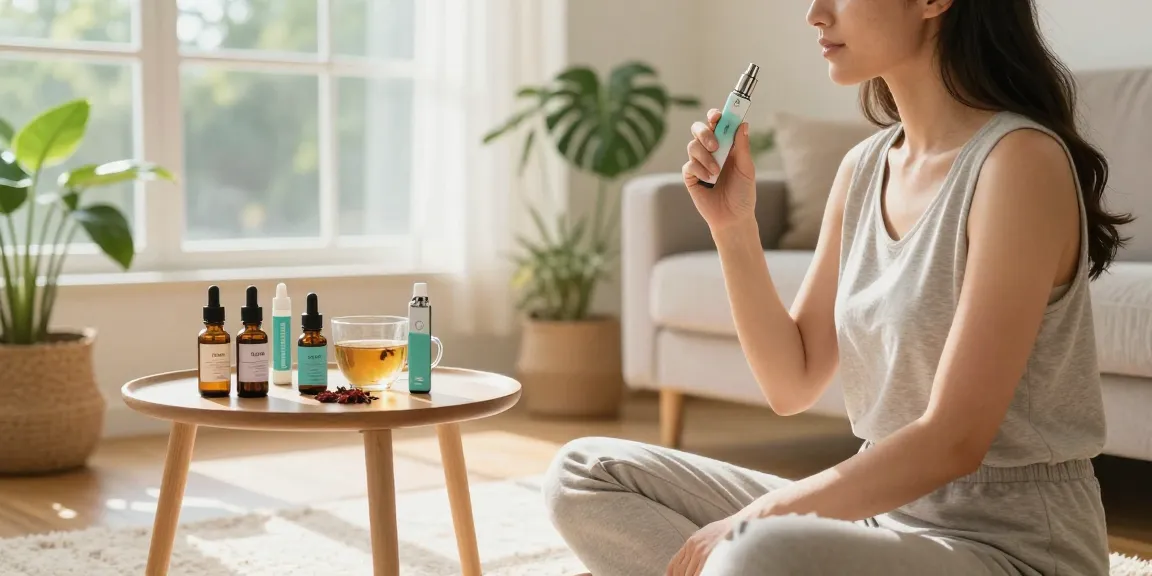 Pure THC vape pen disposable used in a serene wellness routine, featuring CBD oil and natural elements for relaxation.