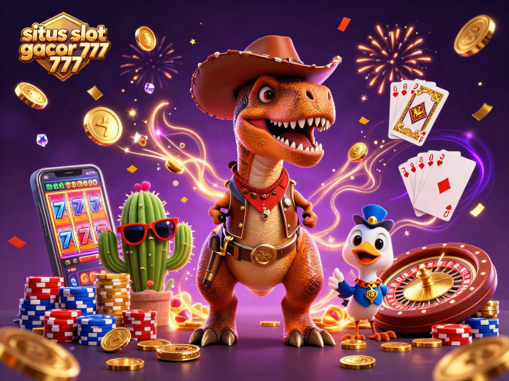 Gali keseruan di situs slot gacor 777 dengan dinosaurus cowboy dan banyak simbol keberuntungan!