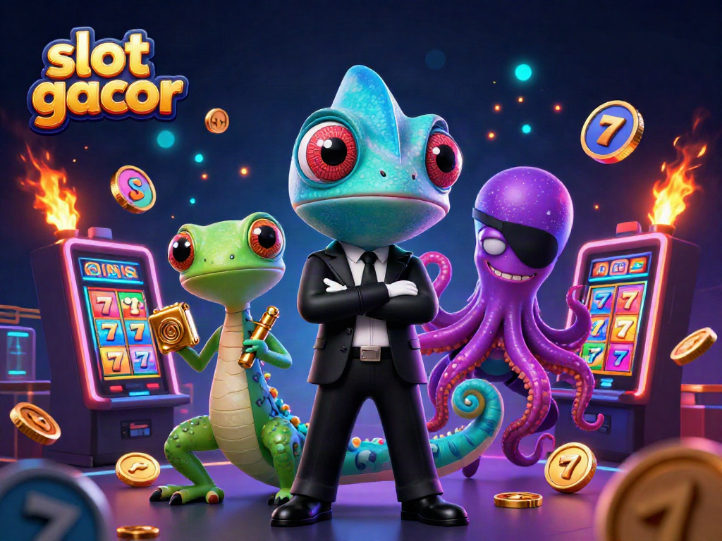Experience the excitement of slot gacor with vibrant 3D characters and casino elements in this colorful scene.