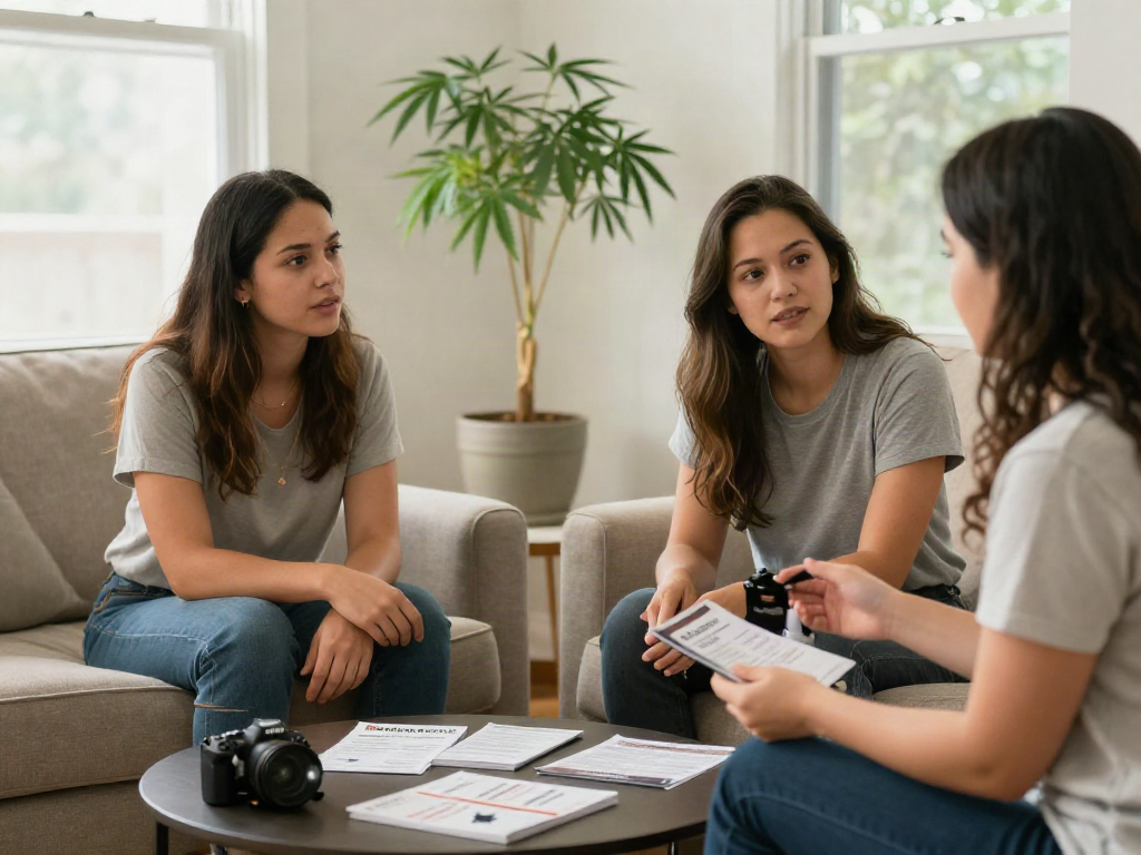 Couple consulting about the Texas MMJ card in a cozy home setting.