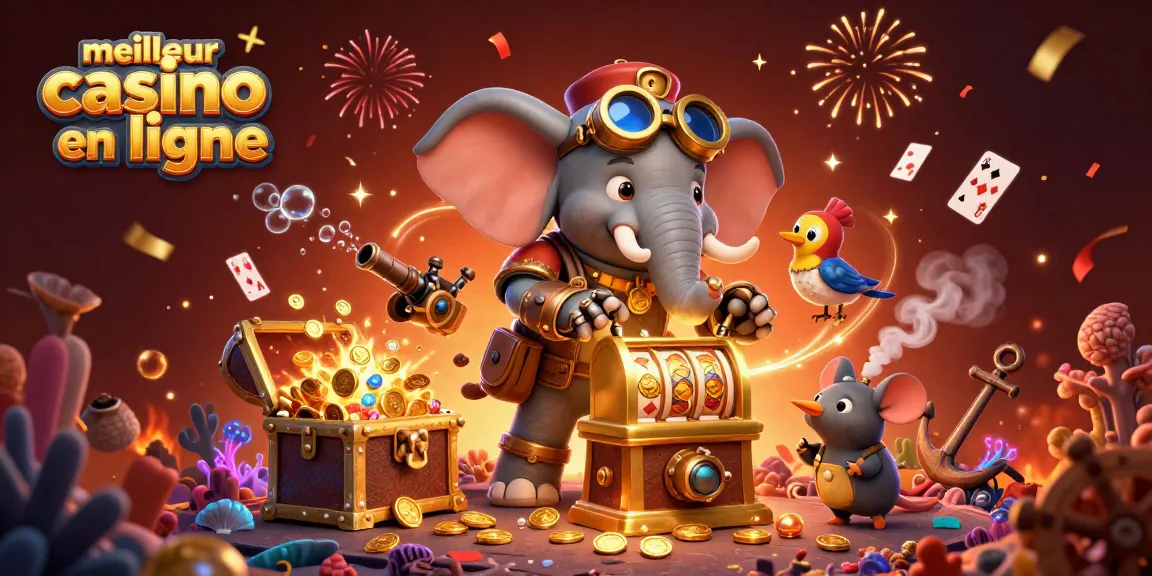 Le plaisir au meilleur casino en ligne avec un éléphant steampunk, machines à sous et trésors sous-marins.
