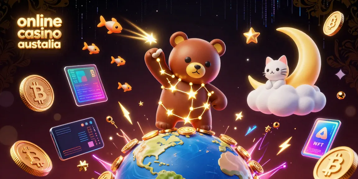 Experience thrilling wins at online casino Australia with vibrant characters and digital elements.