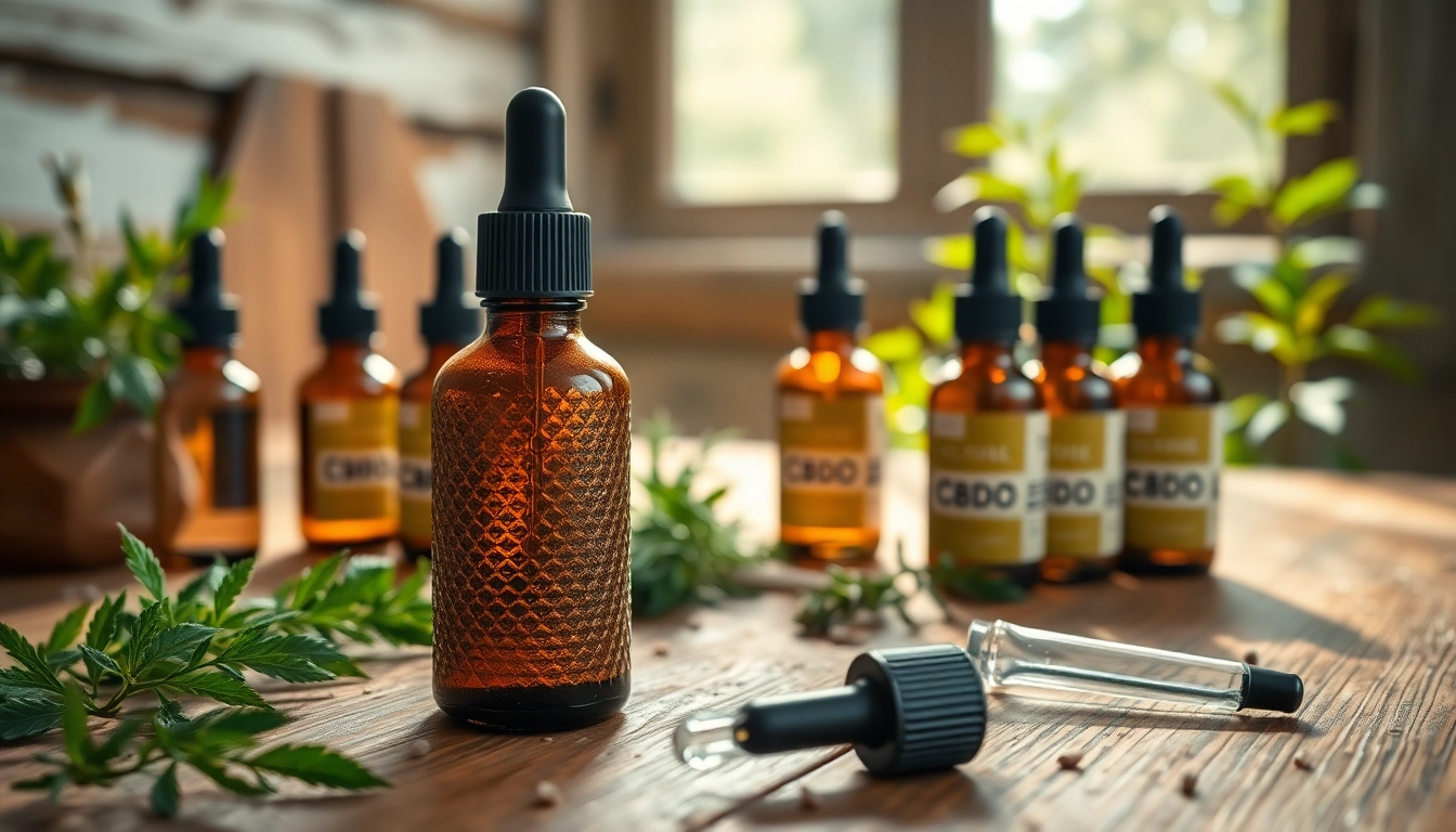 Showcasing CBD Oil bottles among natural herbs, emphasizing wellness and tranquility.