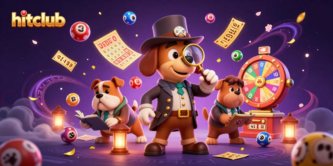 hitclub features a lively scene with a bloodhound detective, a bulldog, and vibrant gambling elements.
