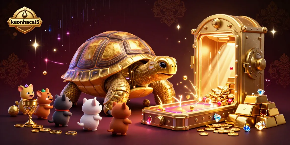 Experience thrilling casino action with keonhacai5 featuring a golden tortoise pinball machine, jewels, and vibrant energy!