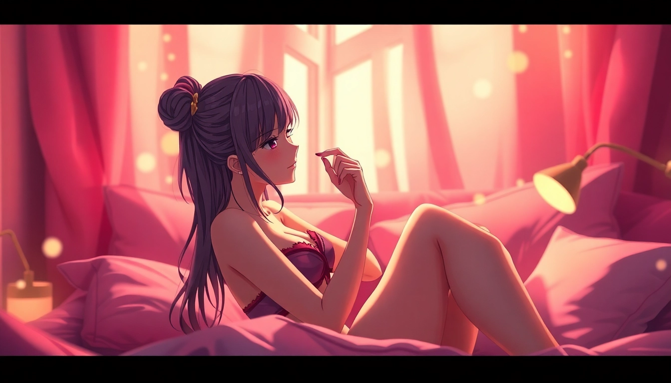 Anime sex scene featuring a stylish character in an intimate setting, showcasing warmth and softness.