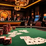 Experience the thrill of RR88 at a luxurious poker table with elegantly stacked chips and cards.