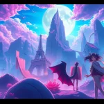 Engaging anime sex scene featuring vibrant characters and magical landscapes, showcasing dynamic anime aesthetics.