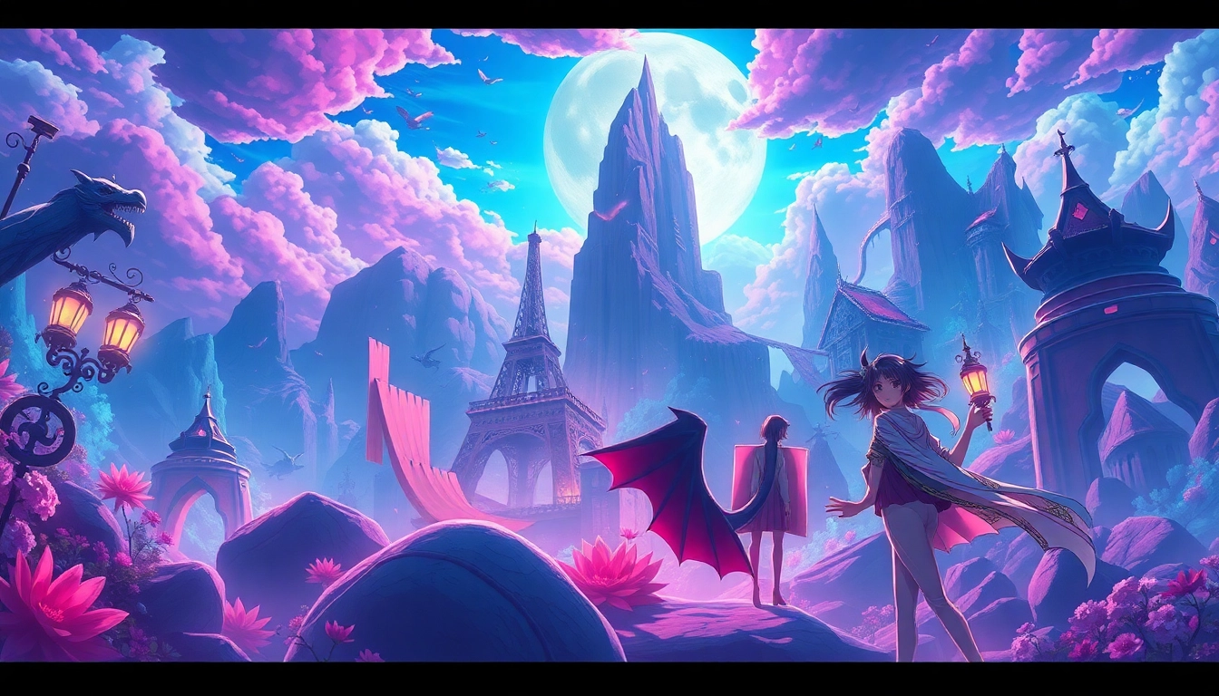 Engaging anime sex scene featuring vibrant characters and magical landscapes, showcasing dynamic anime aesthetics.