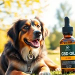 Dog enjoying the outdoors with CBD Oil For Dog bottle, highlighting health and relaxation.