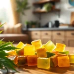 Showcasing Weed Gummies amidst greenery, emphasizing vibrant colors and a relaxed atmosphere.
