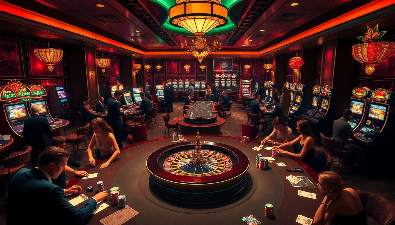 SODO-inspired casino scene showcasing vibrant gamers at poker tables and flashing slot machines.