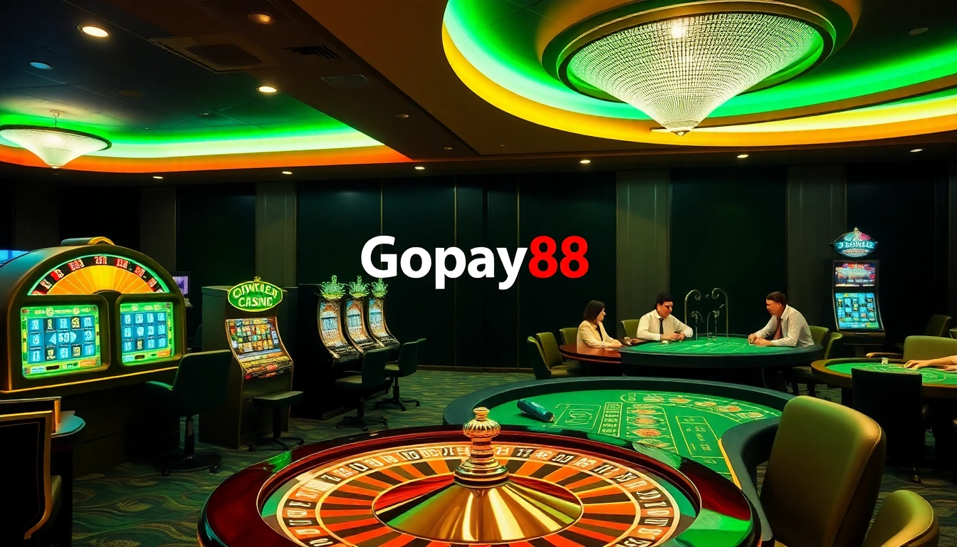 Players engaging in thrilling games at a luxurious casino, showcasing Gopay88.