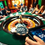 Experience the thrill of winning at 555win with vibrant poker chips and roulette action.
