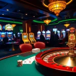 Experience high-stakes gambling excitement with a scene from https://mm88.us.com/ featuring poker chips and a roulette wheel.