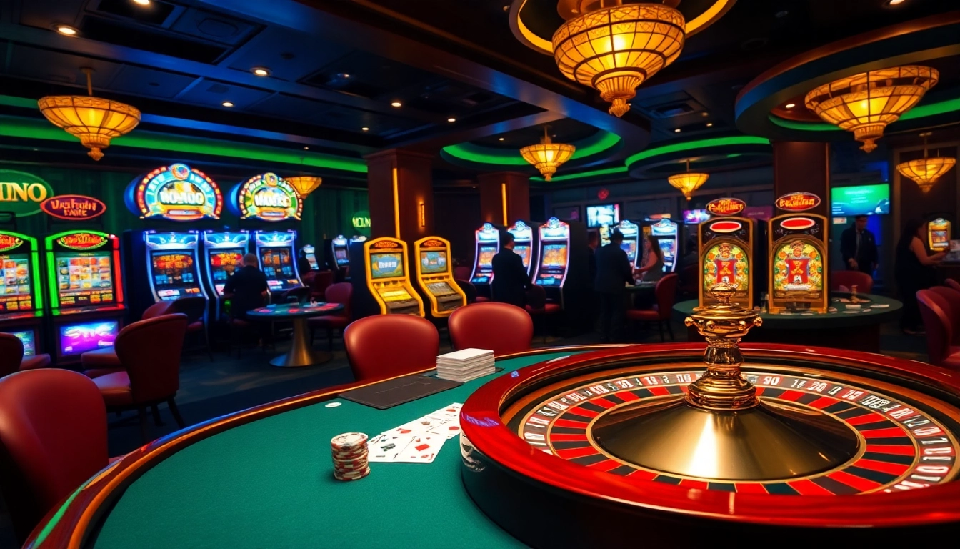Experience high-stakes gambling excitement with a scene from https://mm88.us.com/ featuring poker chips and a roulette wheel.