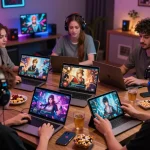 Engaging players enjoying online sex games on various devices in a cozy gaming setup.