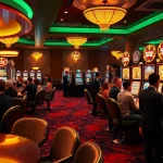 Play the exciting PG slot demo in a luxurious casino scene filled with vibrant slot machines.