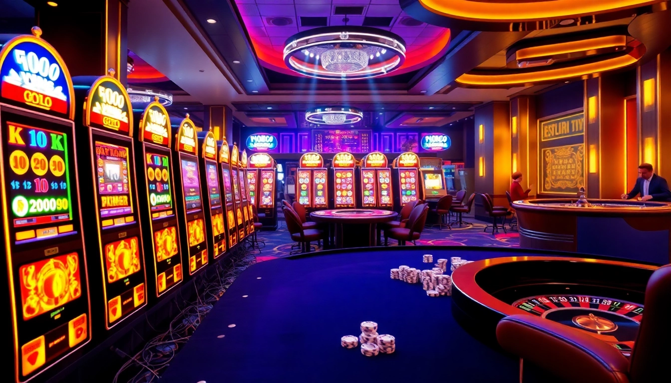 PEN4D casino scene showcasing high-stakes slot machines and excited players celebrating big wins.