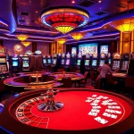 Players enjoying the vibrant idnslot games at luxurious casino slot machines.