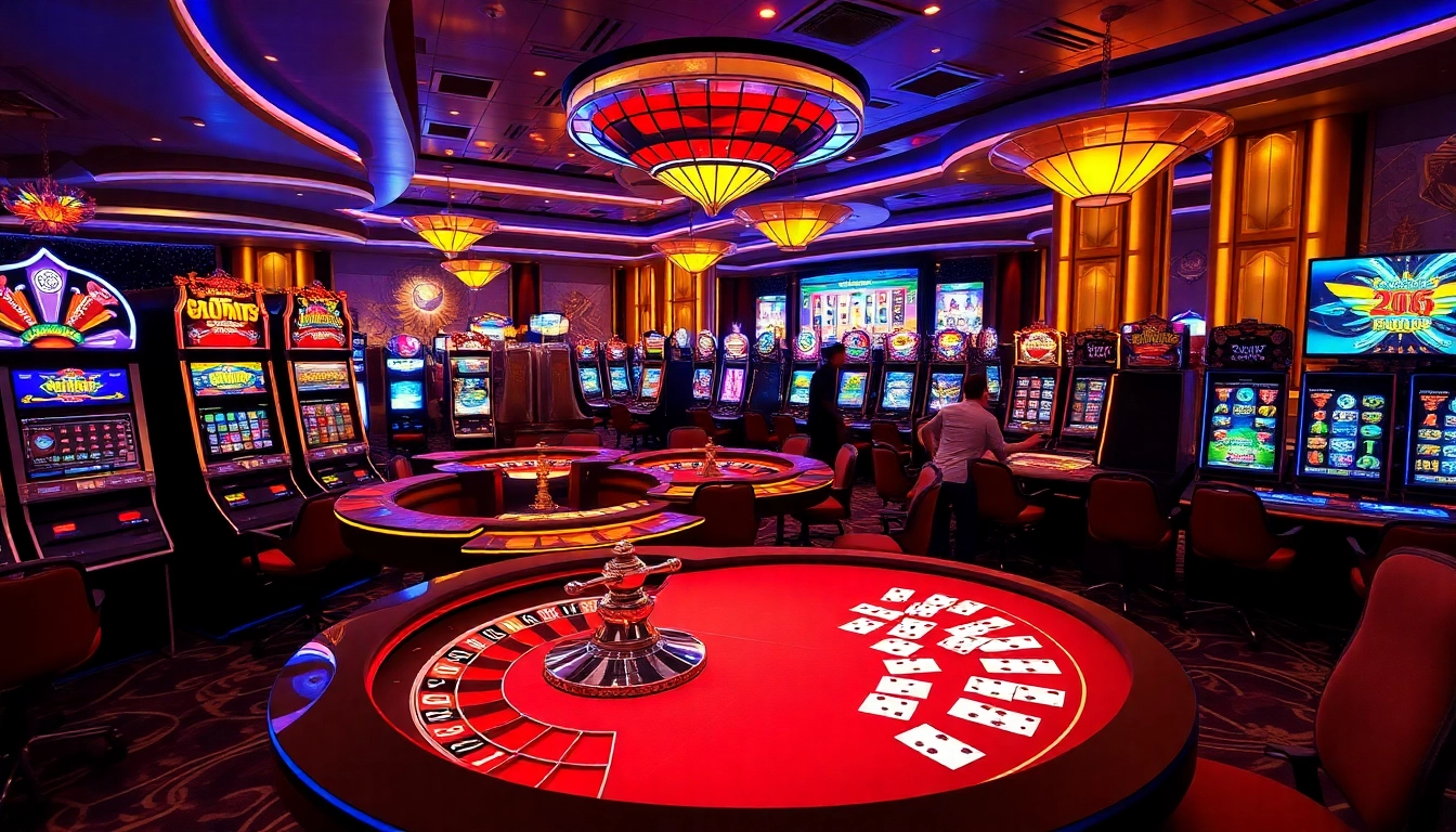 Players enjoying the vibrant idnslot games at luxurious casino slot machines.