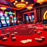 Experience the excitement at S8 casino with poker chips and a vibrant gaming table.