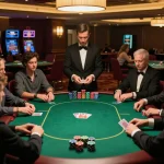 Players strategizing at the poker table in a luxurious casino environment at s8inc.com/