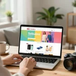 Experience online shopping at https://hubet88.icu/ with an inviting workspace, showcasing vibrant products and a cozy atmosphere.