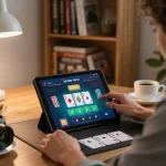 Experience 388bet online blackjack gameplay in a cozy home office setting.