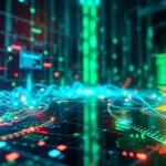 EORMC AI blockchain interface demonstrating data connectivity and innovation with vibrant design elements.