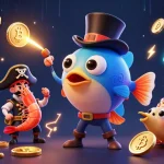 Win big with hi88com in this vibrant casino-themed 3D illustration featuring engaging aquatic characters.