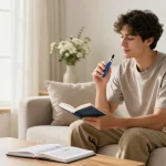 Pure THC vape pen disposable in a calming home setting, promoting natural wellness with relaxing elements.