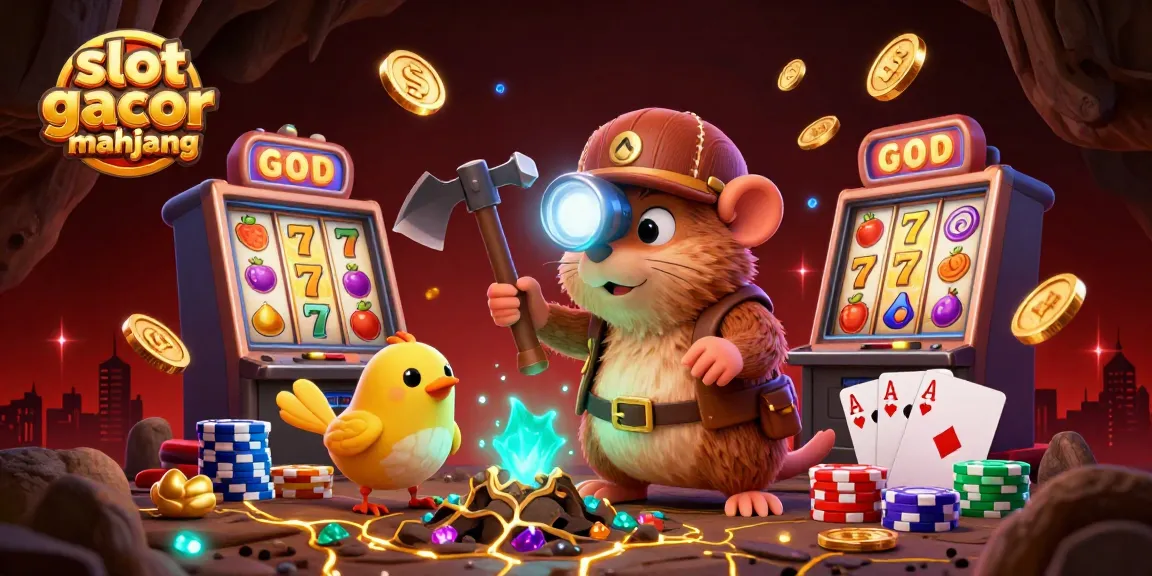 Experience thrilling wins with slot gacor mahjong as a mole mines for treasures in a vibrant casino scene.