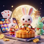 Play iwin and enjoy exciting slots with our lively 3D moon rabbit scene, featuring dynamic gambling elements.