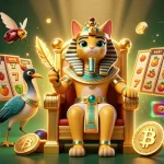 Experience thrilling gambling with dh88 as our Egyptian pharaoh presides over vibrant slot reels and crypto coins.