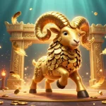 Engage in Raja game login with a vibrant 3D scene featuring golden ram and dynamic casino elements.