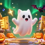 Spin the reels with bandar bola in a lively 3D casino featuring a ghost cat and treasures.