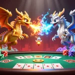 Experience thrilling gameplay with 7M, featuring gold and silver dragons at a poker table.
