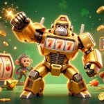 Engage in mahjong action with a dynamic gorilla mech and striking slot elements.