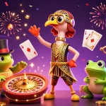 Spin the reels and win at go 88 casino with a vibrant scene of animated casino characters.