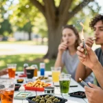 Friends enjoying pre rolled joints online in a sunny outdoor setting, showcasing cannabis products and camaraderie.